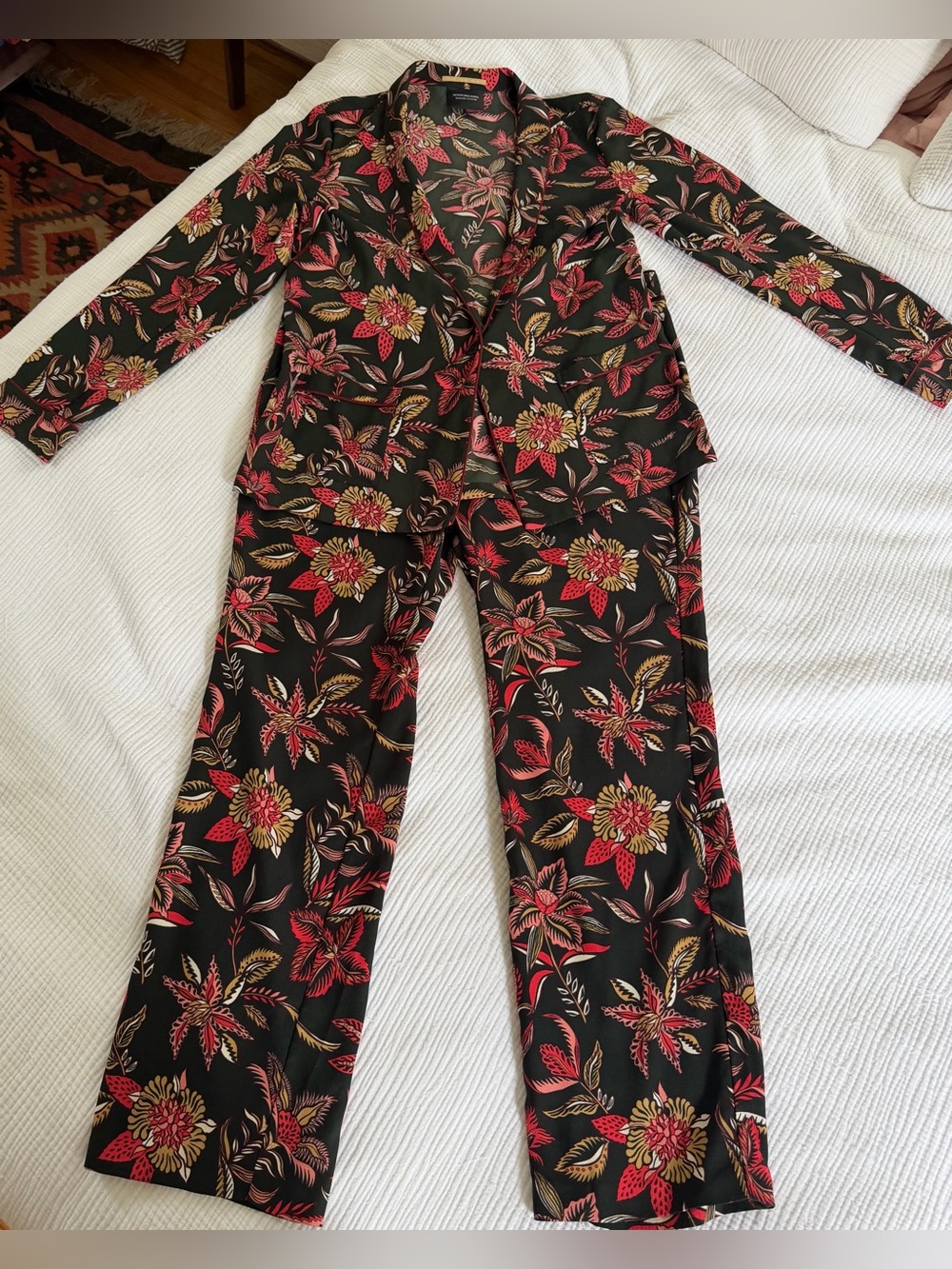 Scotch & Soda Floral Print Black Wide-Leg Pantsuit - Red & Black